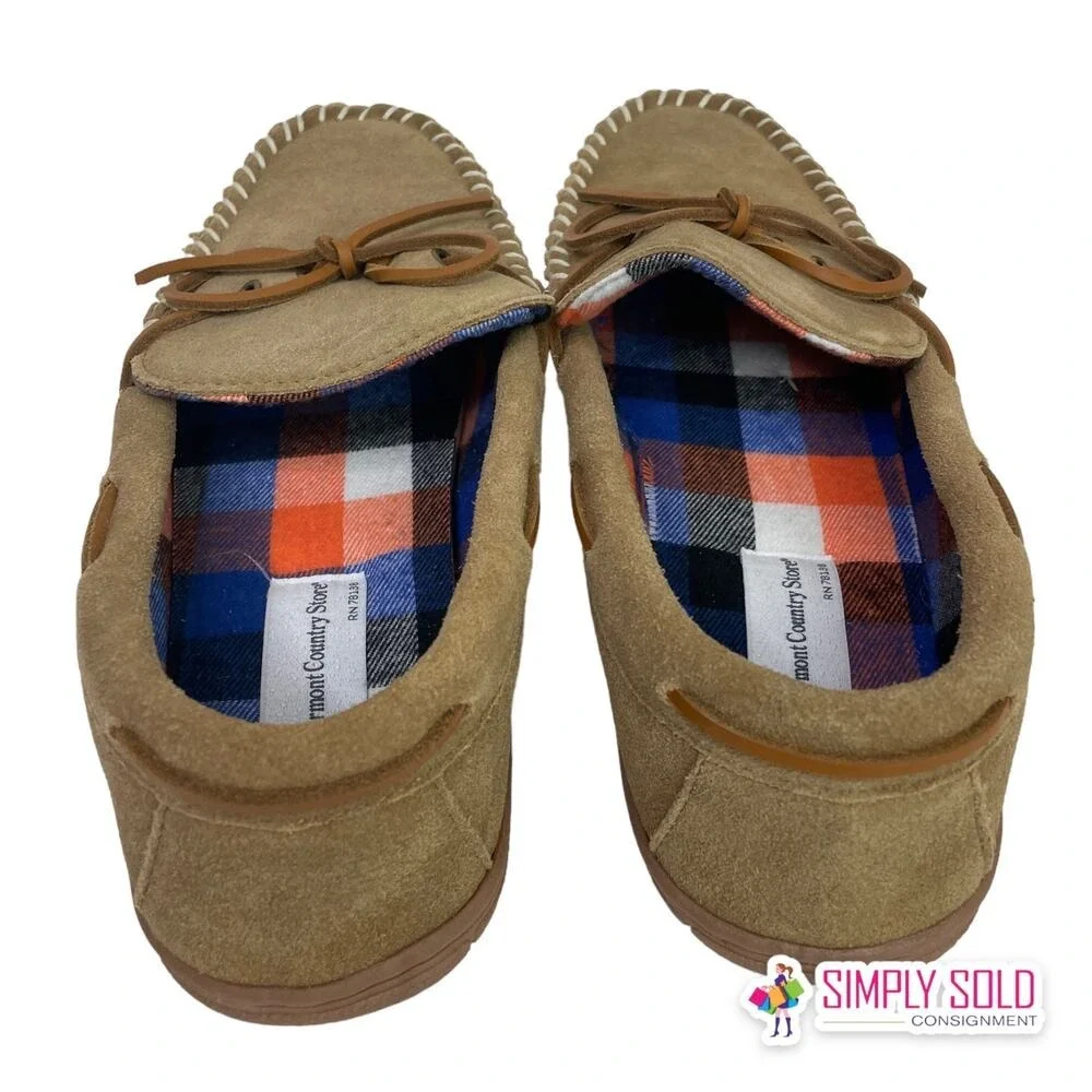 Vermont Country Store Moccasin Slippers Mens 10‎ Brown Suede All Season Cozy